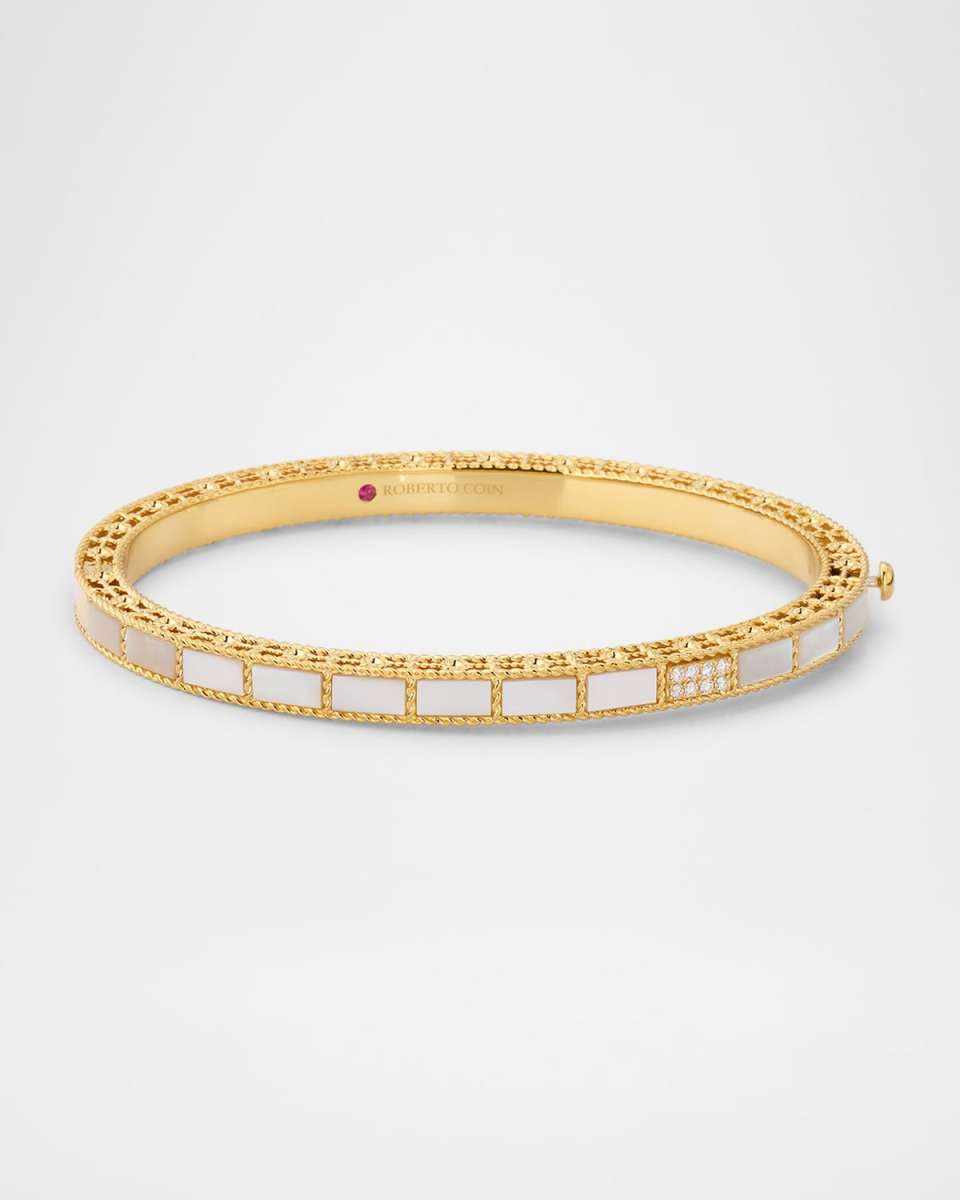 18K Yellow Gold Diamond and Mother-of-Pearl Mosaic Bangle, 48x58mm